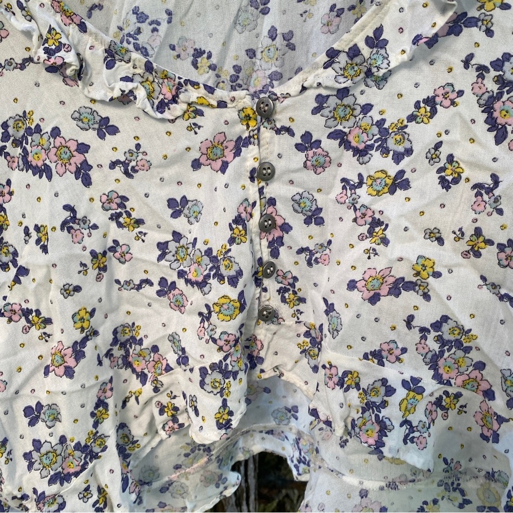 Free People Secret Garden Floral Ruffle Cropped Top Long Sleeve Blouse Lavender - Picture 11 of 13
